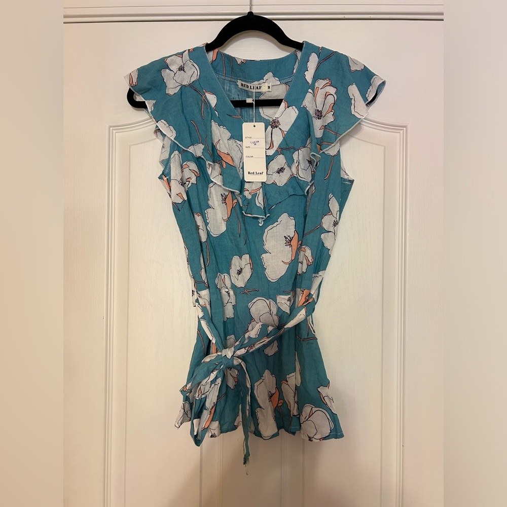 Red Leave Belted Top